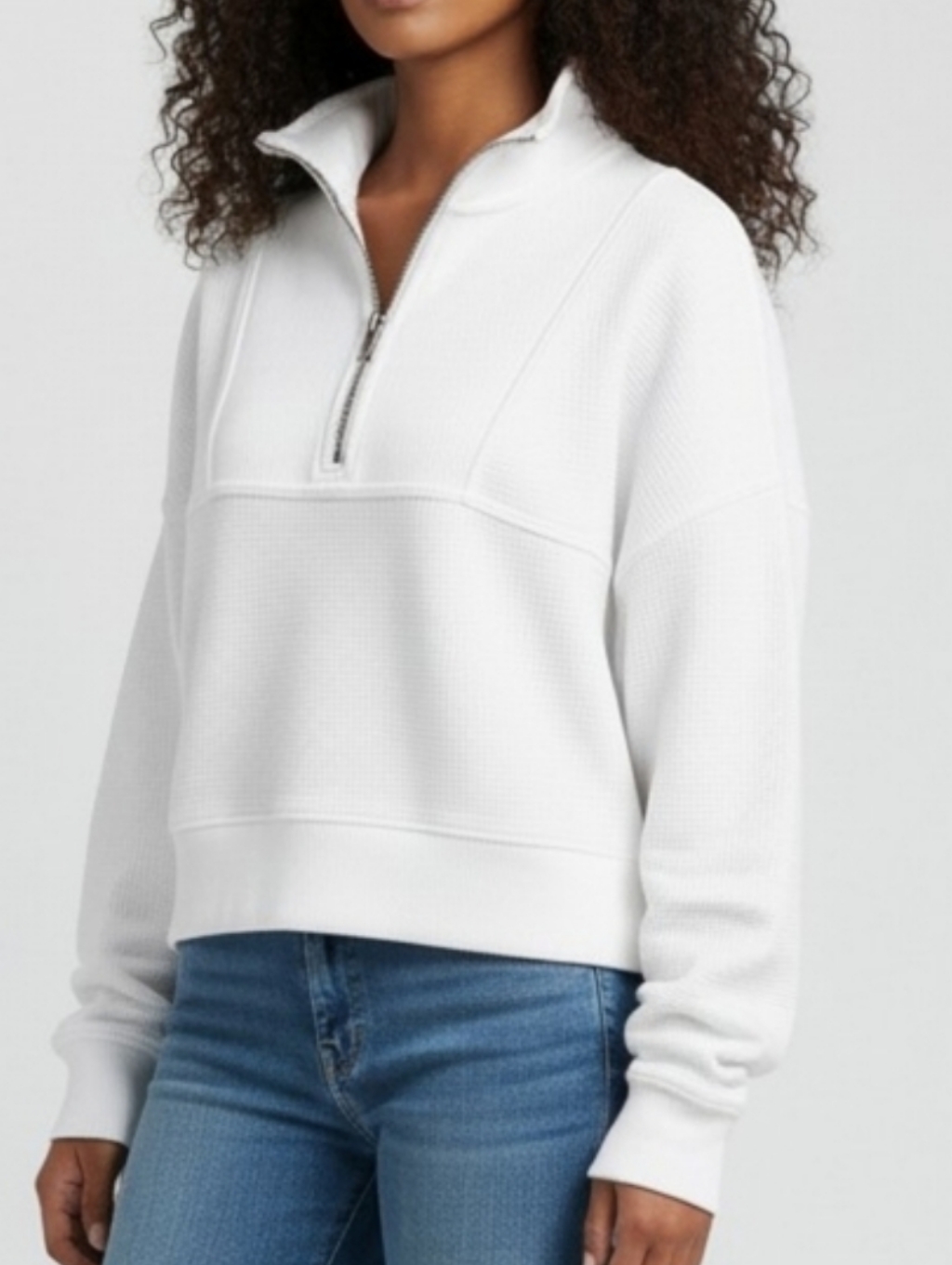 Aerie White Half-Zip 100% Cotton Pullover With Buttoned Pockets Xs
